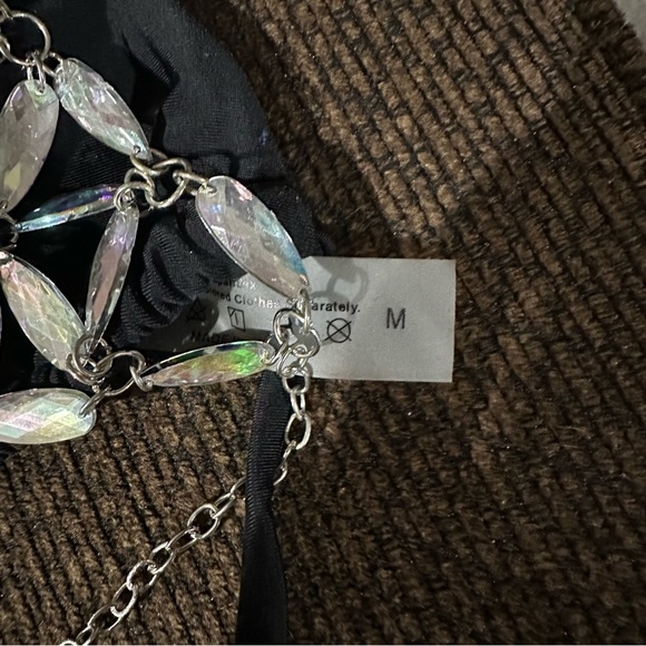 Black and rhinestones bikini set. Size medium top, Small bottoms. BNWT!! - Picture 7 of 13